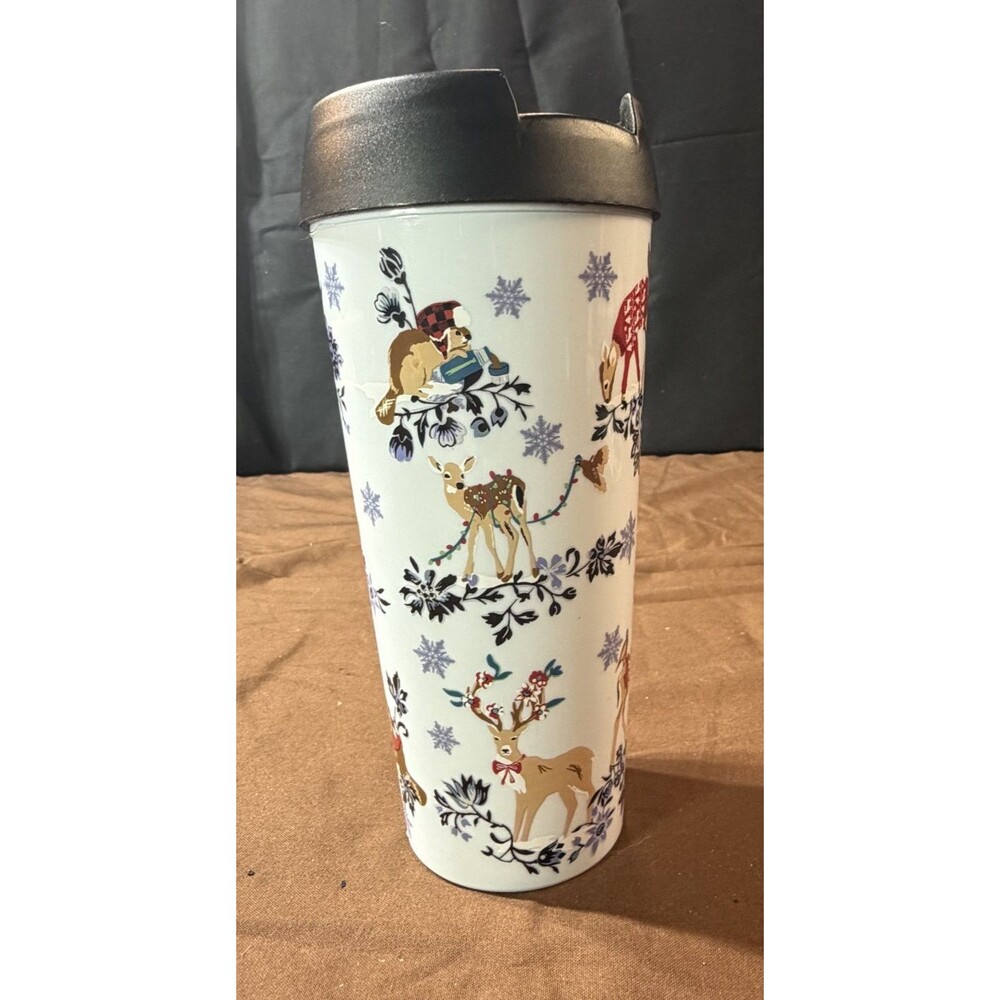 Vera Bradley 16 oz Travel Mug White Christmas Deer Holiday Coffee Cup
